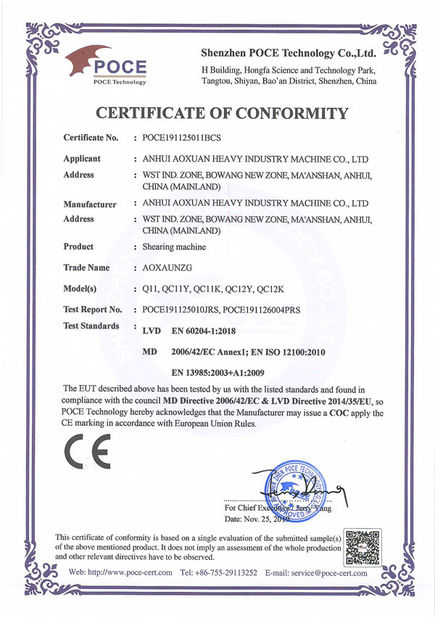 China Anhui Aoxuan Heavy Industry Machine Co., Ltd. certification